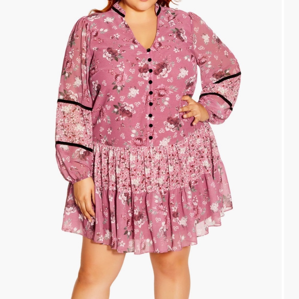 NWT City Chic Laura Floral Long Sleeve Dress-size XL/22W